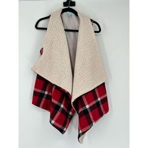She + Sky Red and Cream Plaid Poncho